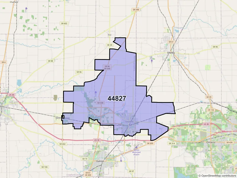 Map of ZIP Code 44827 — Crestline, OH