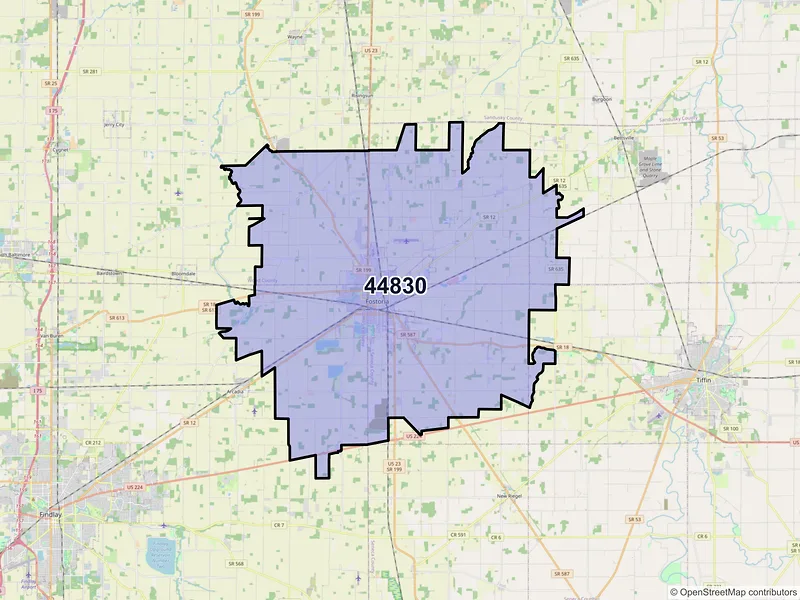 Map of Fostoria, Ohio and ZIP codes