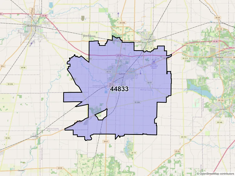 Map of ZIP Code 44833 — Galion, OH