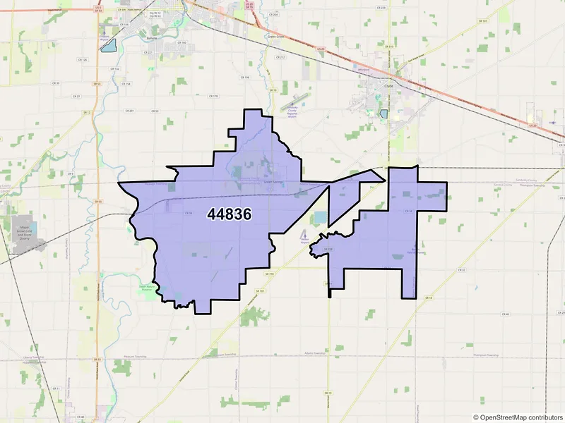 Map of ZIP Code 44836 — Green Springs, OH