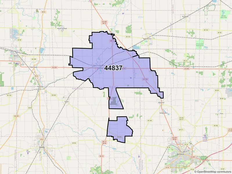 Map of ZIP Code 44837 — Greenwich, OH