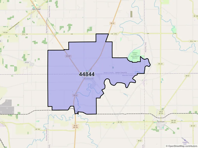 Map of ZIP Code 44844 — Mc Cutchenville, OH