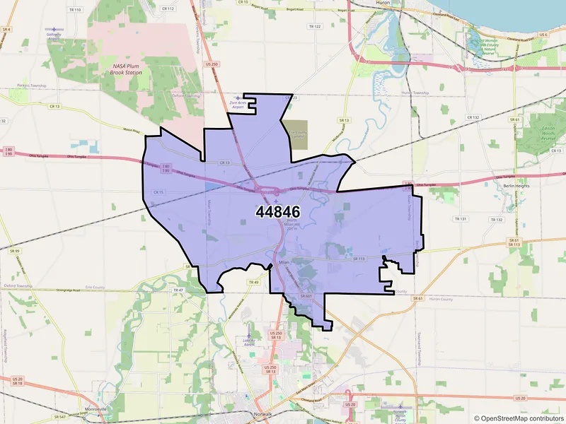 Map of ZIP Code 44846 — Milan, OH