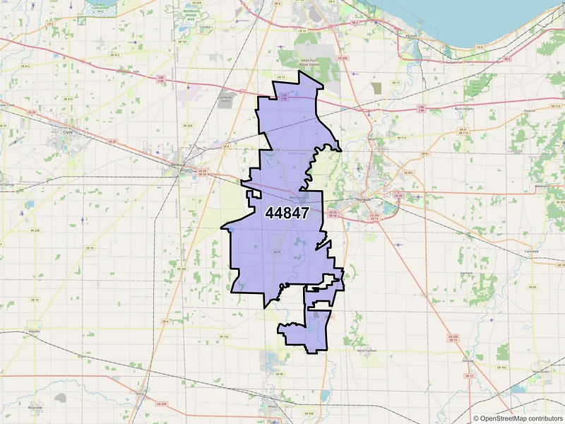 Map of Monroeville, Ohio and ZIP codes