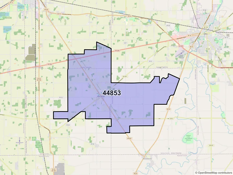 Map of ZIP Code 44853 — New Riegel, OH