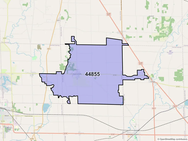Map of ZIP Code 44855 — North Fairfield, OH