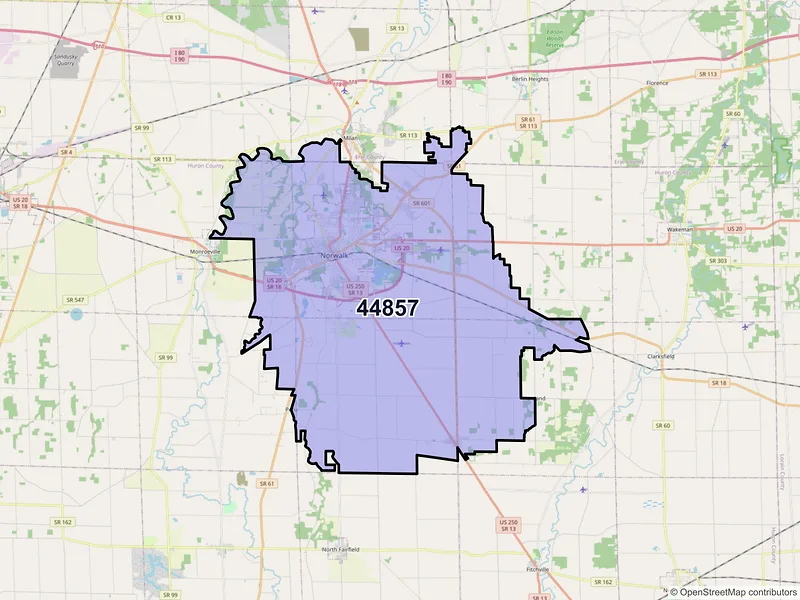 Map of Norwalk, Ohio and ZIP codes