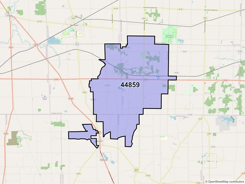 Map of ZIP Code 44859 — Nova, OH