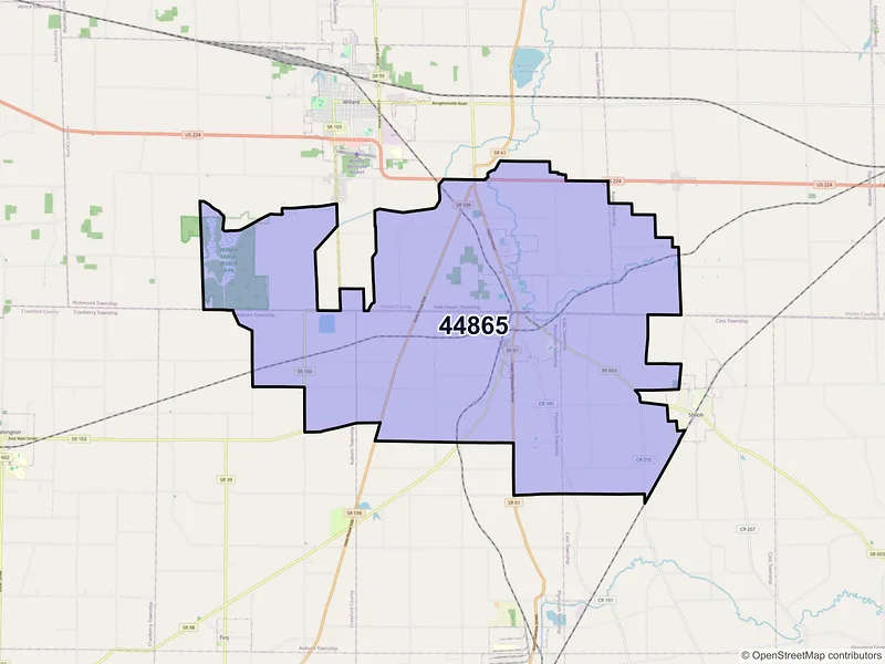 Map of ZIP Code 44865 — Plymouth, OH