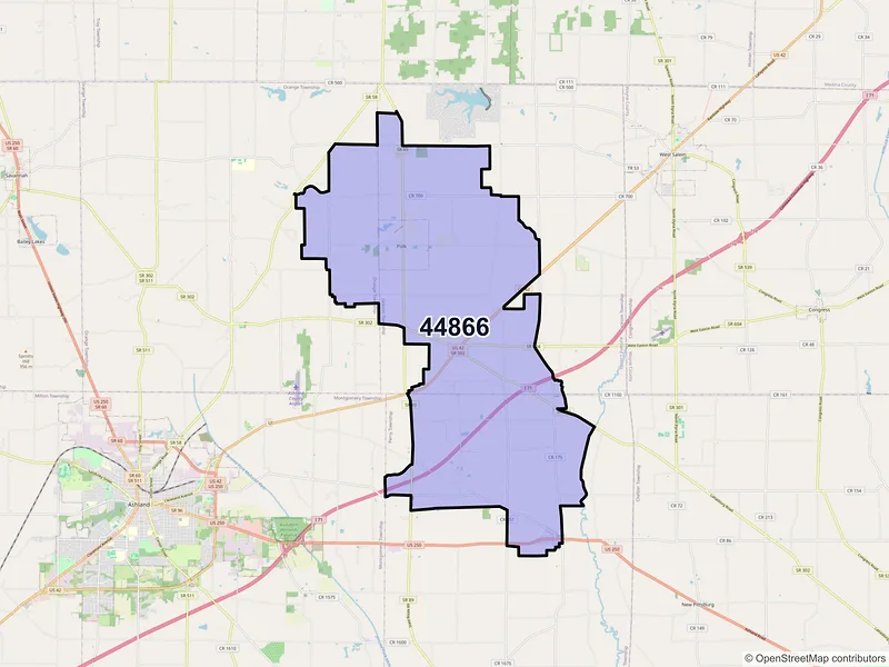 Map of ZIP Code 44866 — Polk, OH