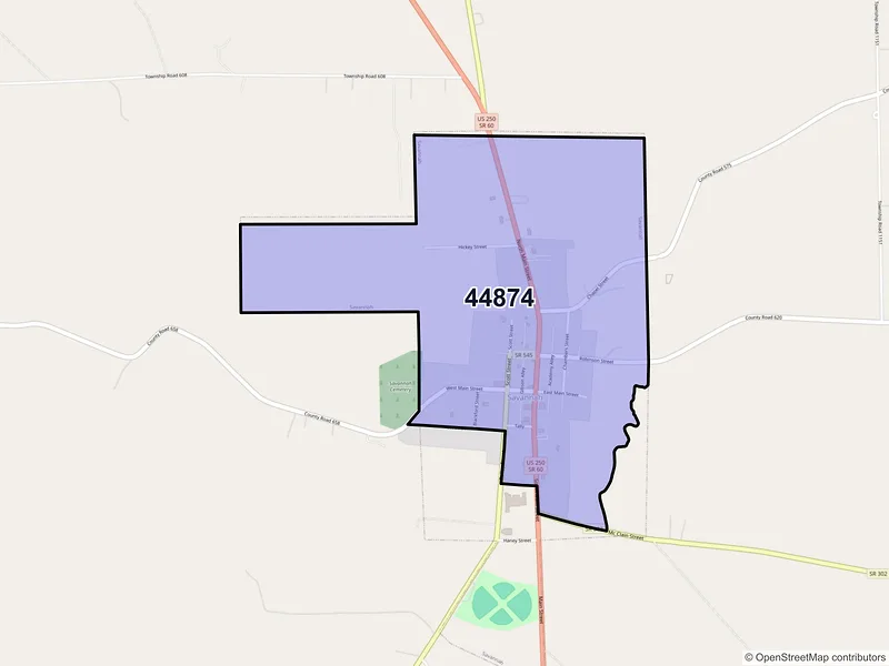 Map of Savannah, Ohio and ZIP codes
