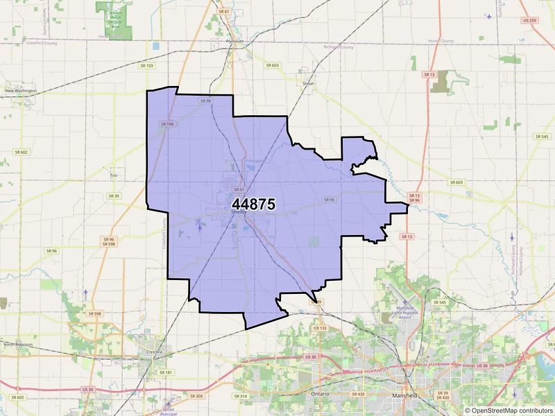 Map of ZIP Code 44875 — Shelby, OH