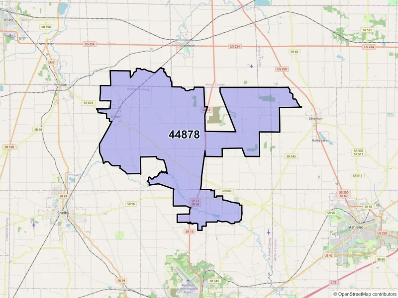 Map of ZIP Code 44878 — Shiloh, OH