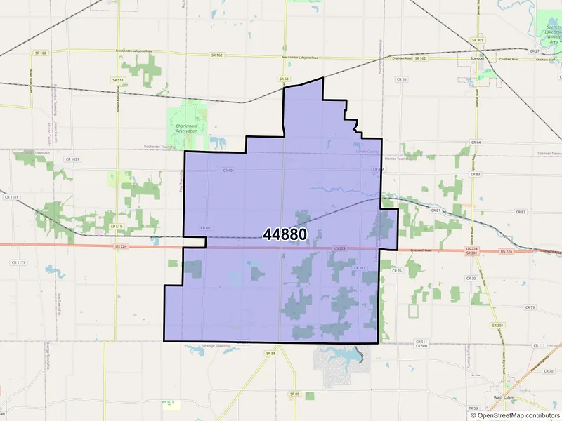 Map of ZIP Code 44880 — Sullivan, OH