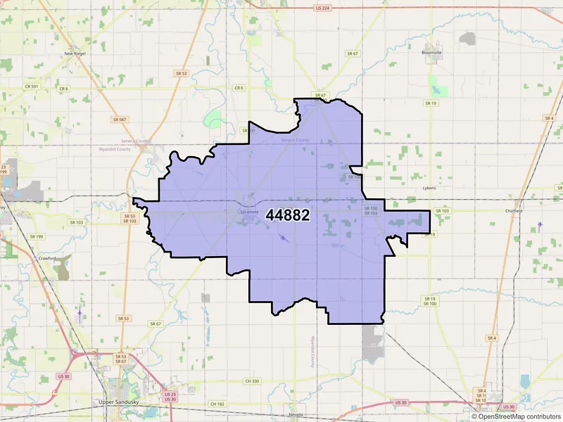 Map of ZIP Code 44882 — Sycamore, OH