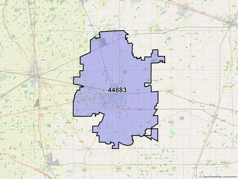 Map of ZIP Code 44883 — Tiffin, OH