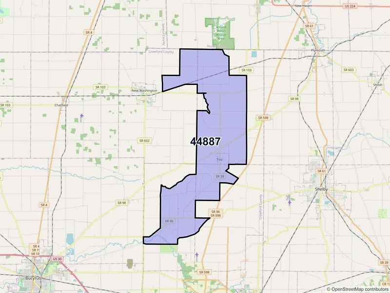 Map of ZIP Code 44887 — Tiro, OH
