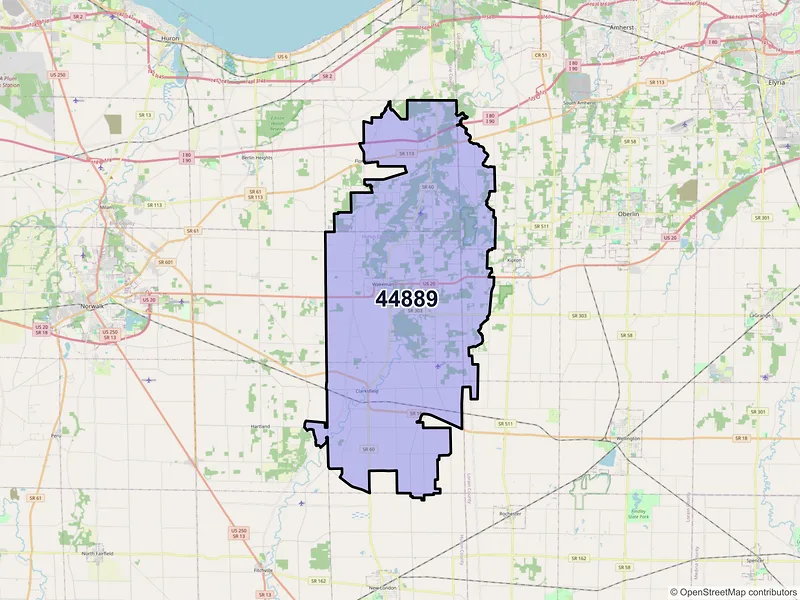 Map of ZIP Code 44889 — Wakeman, OH