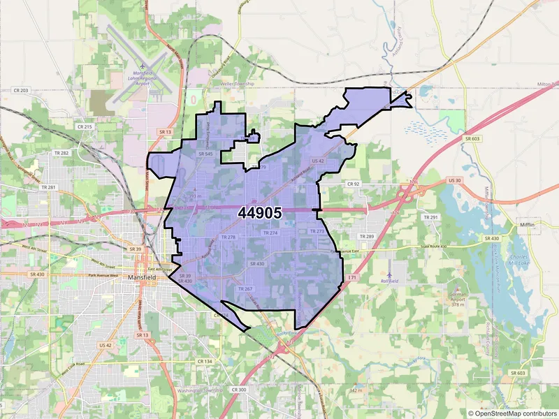 Map of ZIP Code 44905 — Mansfield, OH