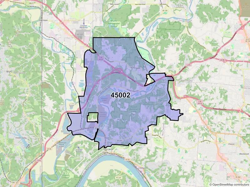 Map of Cleves, Ohio and ZIP codes