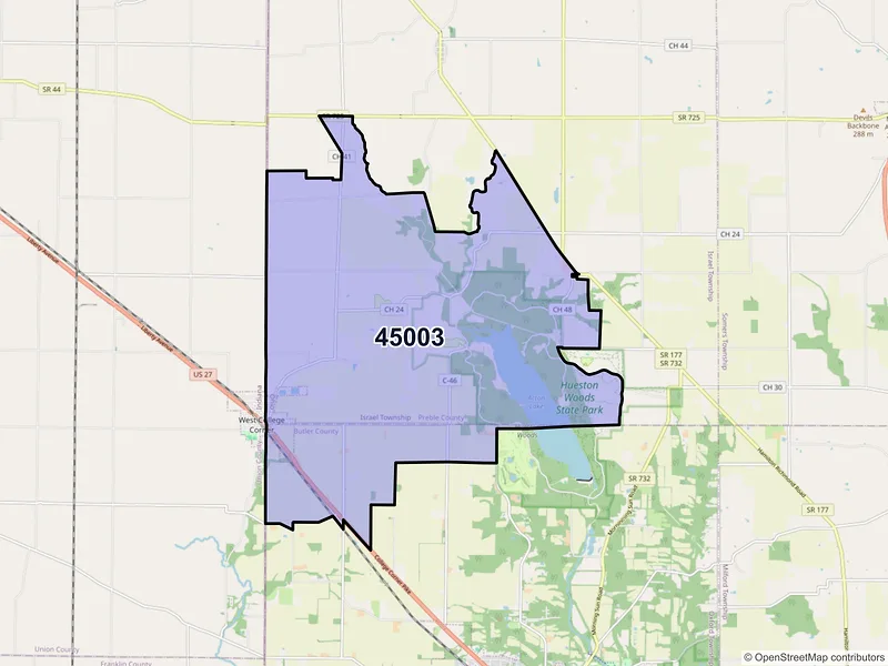 Map of ZIP Code 45003 — College Corner, OH
