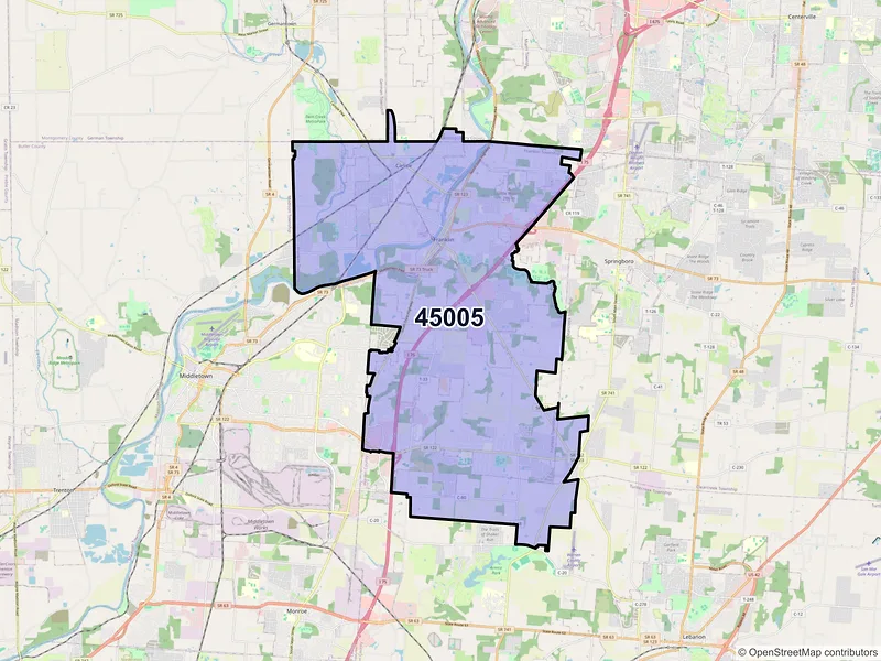 Map of Franklin, Ohio and ZIP codes