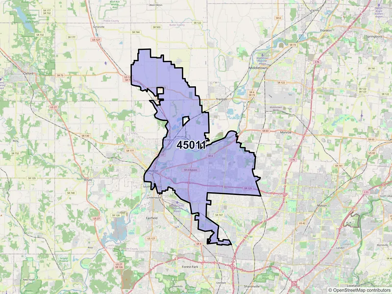 Map of ZIP Code 45011 — Hamilton, OH