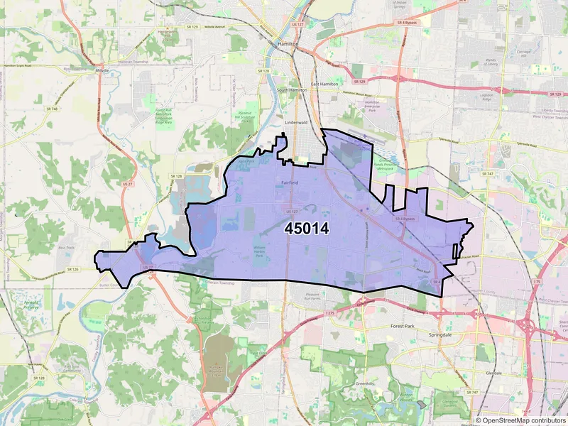 Map of ZIP Code 45014 — Fairfield, OH