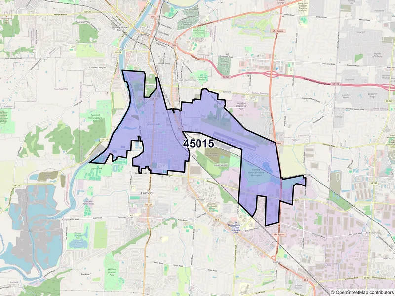Map of ZIP Code 45015 — Hamilton, OH
