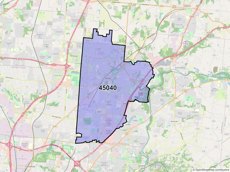 Map of Mason, Ohio and ZIP codes