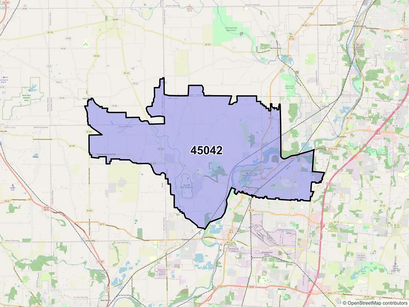 Map of ZIP Code 45042 — Middletown, OH