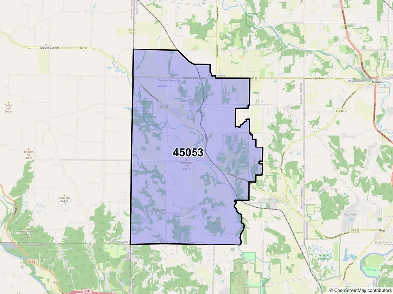 Map of ZIP Code 45053 — Okeana, OH