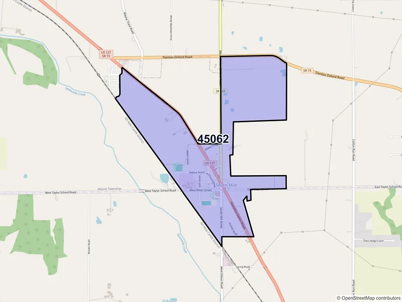 Map of Seven Mile, Ohio and ZIP codes