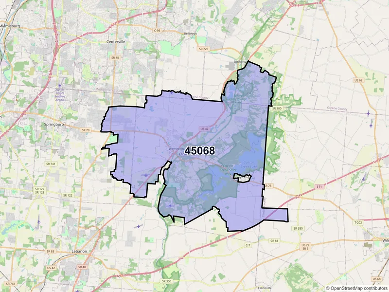 Map of ZIP Code 45068 — Waynesville, OH