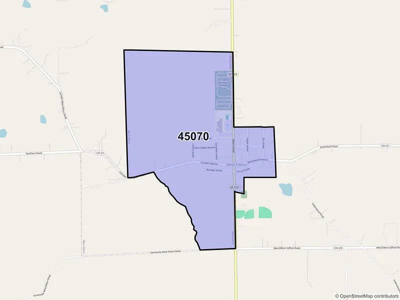 Map of West Elkton, Ohio and ZIP codes