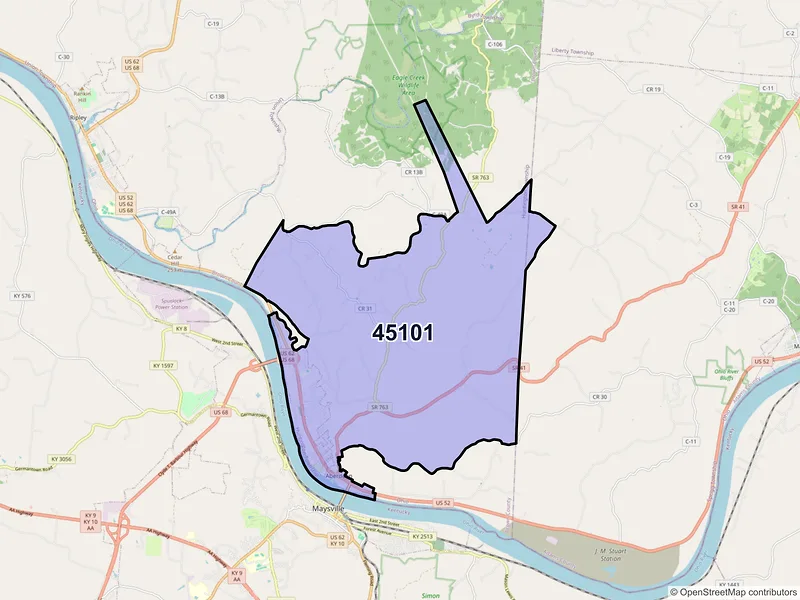 Map of ZIP Code 45101 — Aberdeen, OH