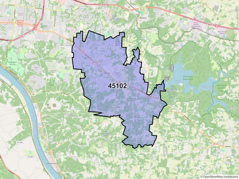 Map of ZIP Code 45102 — Amelia, OH