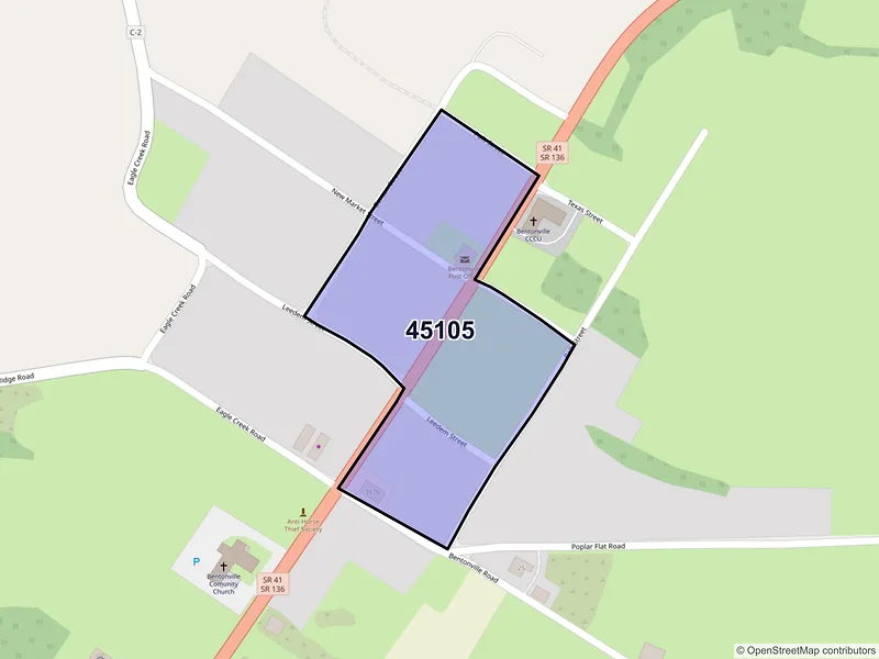 Map of Bentonville, Ohio and ZIP codes