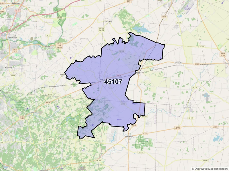 Map of ZIP Code 45107 — Blanchester, OH