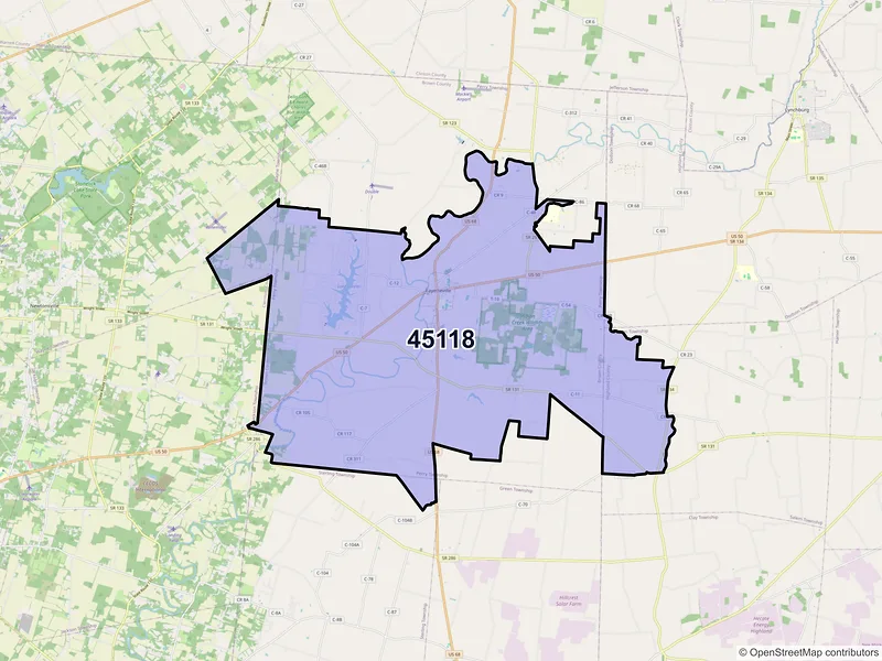 Map of ZIP Code 45118 — Fayetteville, OH