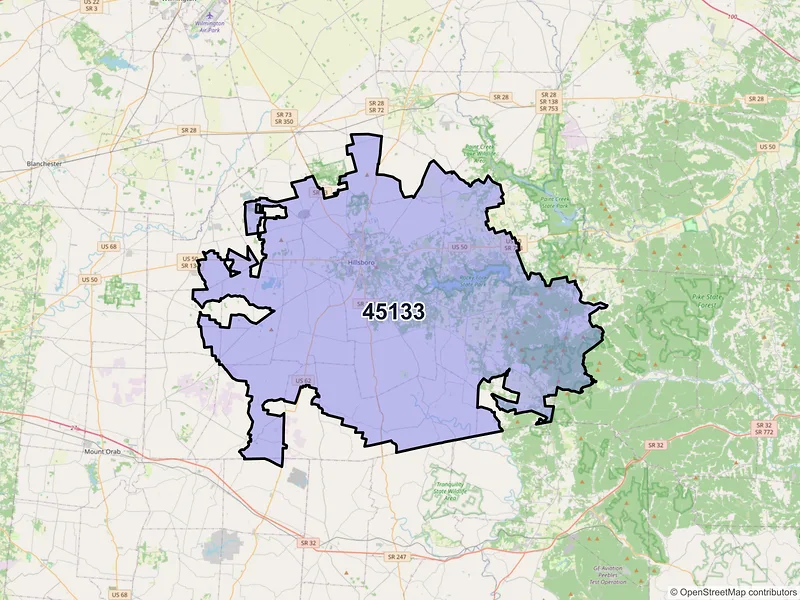 Map of ZIP Code 45133 — Hillsboro, OH