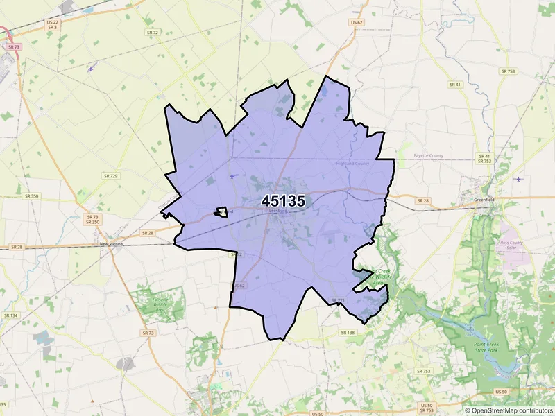 Map of ZIP Code 45135 — Leesburg, OH
