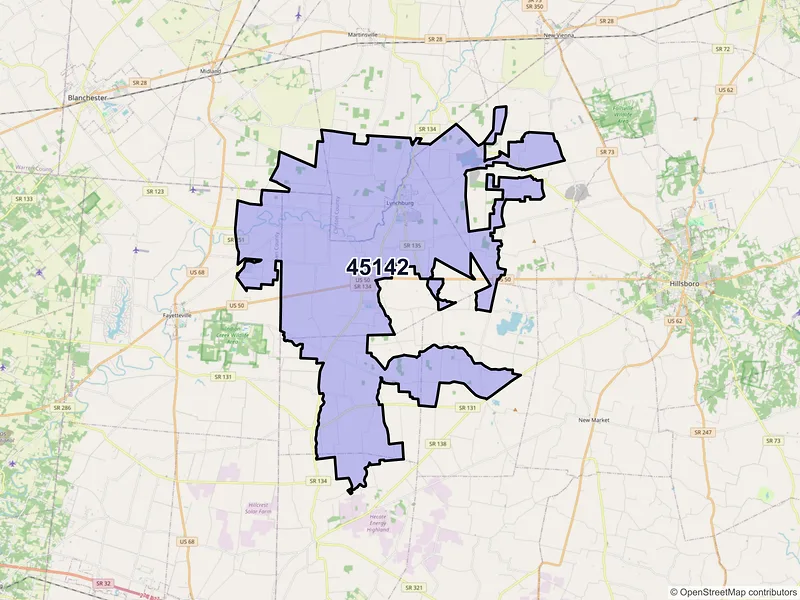Map of ZIP Code 45142 — Lynchburg, OH