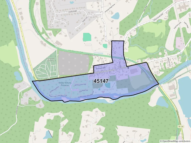 Map of Miamiville, Ohio and ZIP codes