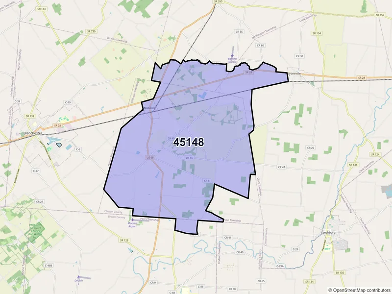 Map of ZIP Code 45148 — Midland, OH