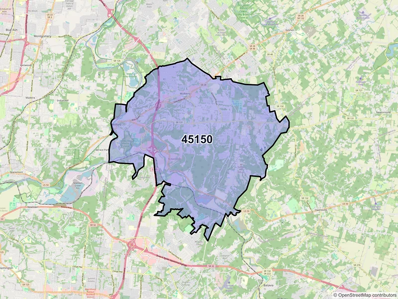 Map of ZIP Code 45150 — Milford, OH