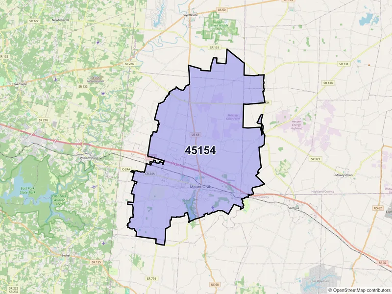 Map of ZIP Code 45154 — Mount Orab, OH
