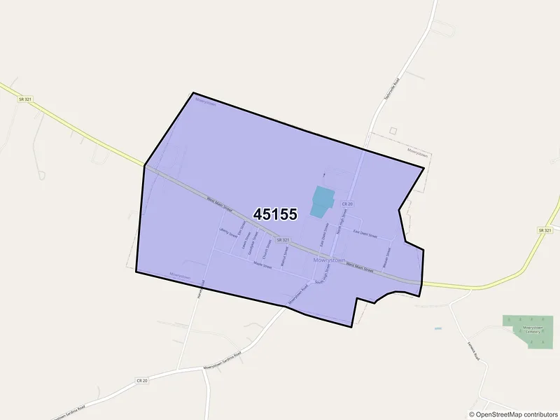 Map of Mowrystown, Ohio and ZIP codes