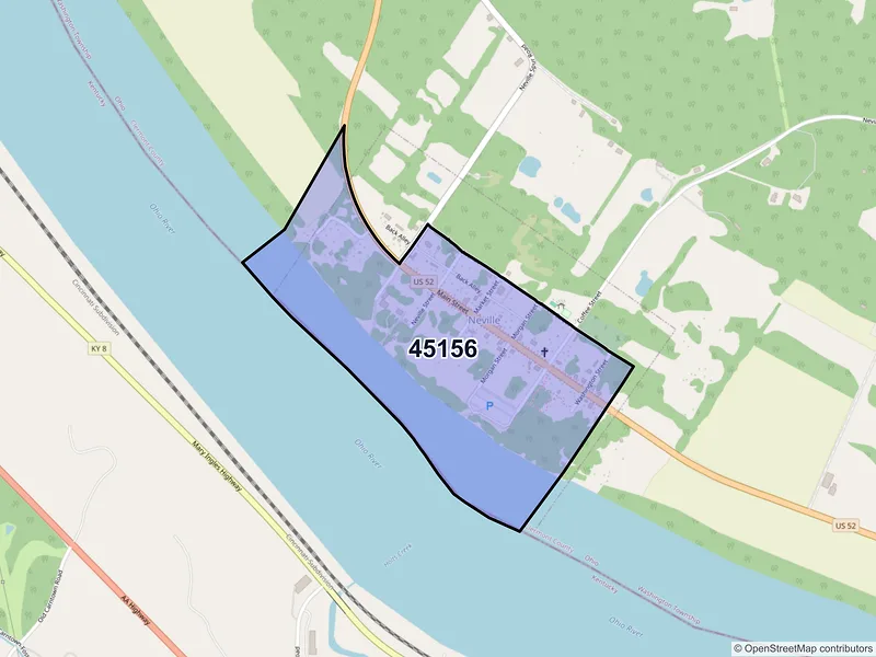 Map of Neville, Ohio and ZIP codes