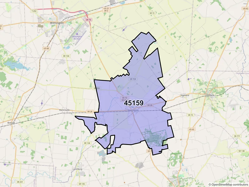 Map of ZIP Code 45159 — New Vienna, OH